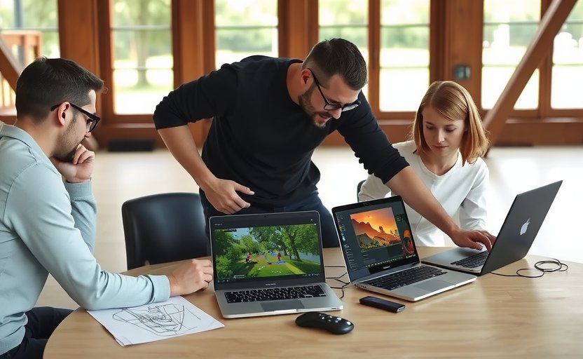 Team von Game Developers in Munich Studio bei der Zusammenarbeit an immersive gaming experiences